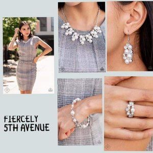 Paparazzi Silver Tone White Pearl Beading and Clear Rhinestones Jewelry Set